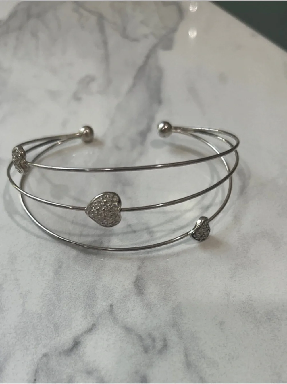 Sterling Silver Heart Multi-Band Dainty Cuff Bracelet